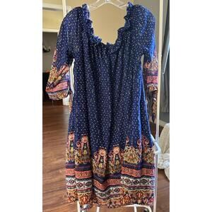 Stella Tweed Women's Blue Bohemian Patterned Dress Size 2X